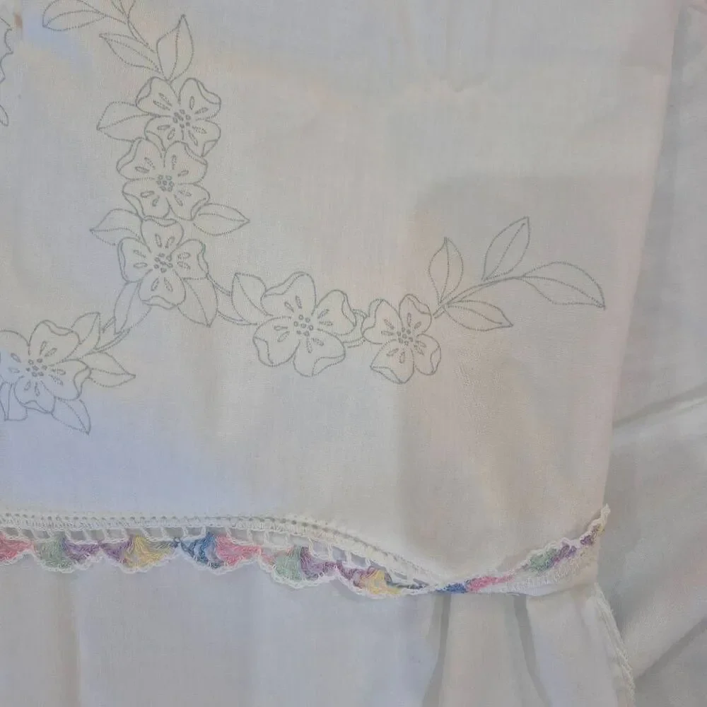 Pillowcases (2) White Cotton, Vintage, Crocheted Edge and Iron on Design that ne